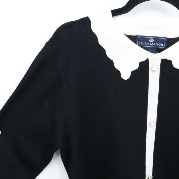 Seven Manor Sweater Women XL Black Rich Auntie Core Twee Preppy Wednesday Addams - Picture 7 of 16